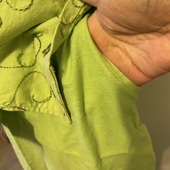 ButtonUp Top & CapriPants 2Pcs Set Denim & Co Green Embroidered Resort Lounge L - Picture 11 of 12